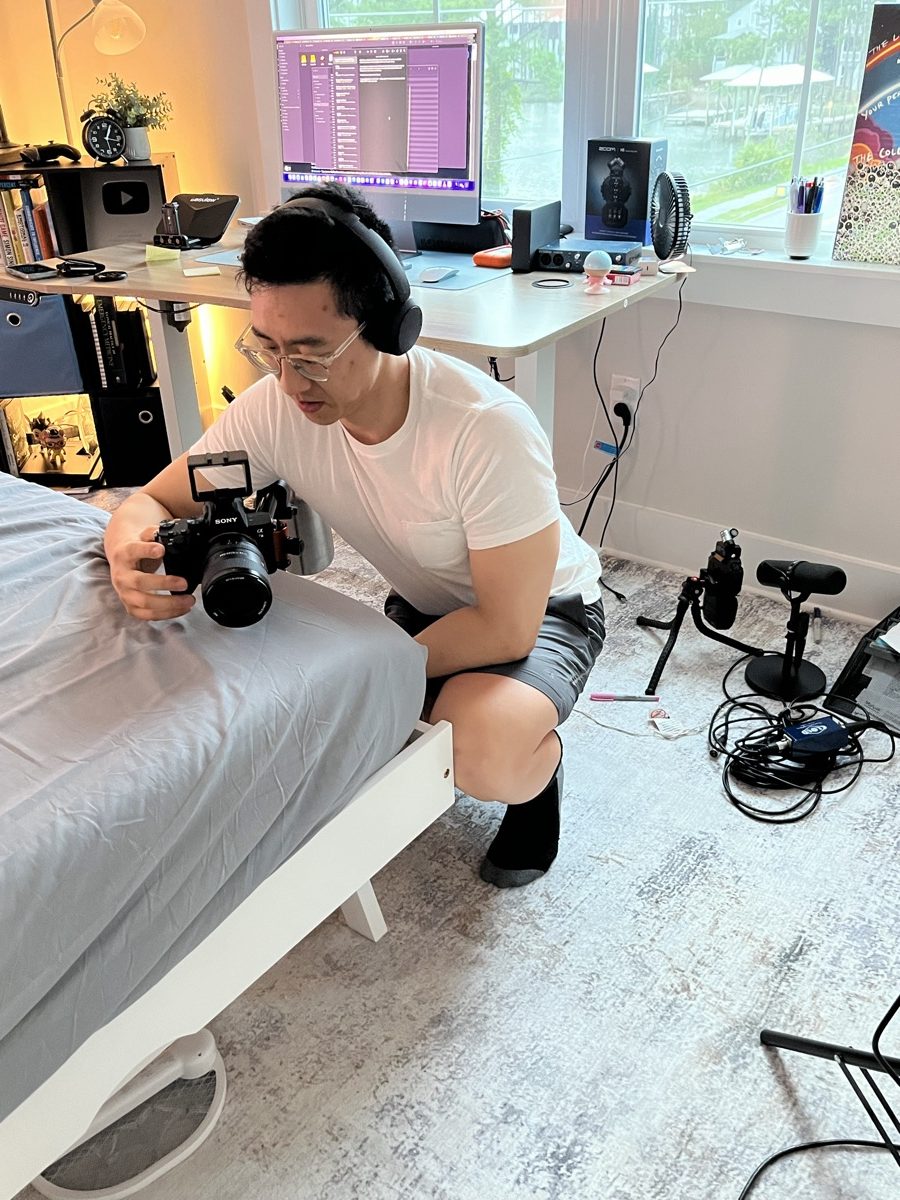 George setting up his camera in the studio